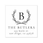 Leaf Wreath Initial Rücksendeadresse Briefmarke Permastempel (Design)