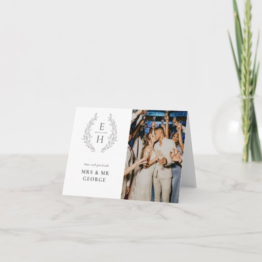 Leaf Wreath Monogram Foto Wedding Dankeskarte (Vorderseite)