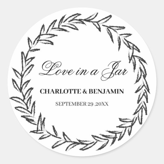 Leaf Wreath Simple Mason Jar Gastgeschenk Hochzeit Runder Aufkleber (Vorderseite)