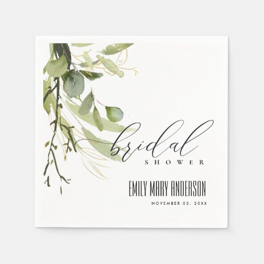 LEAFEN GOLD FOLIAGE WATERCOLOR BRAUTPARTY SERVIETTE (Vorderseite)