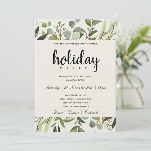 LEAFEN GREEN GOLD FOLIAGE CORPORATE HOLIDAY PARTEI EINLADUNG (Stehend Vorderseite)