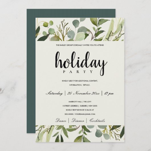LEAFEN GREEN GOLD FOLIAGE CORPORATE HOLIDAY PARTEI EINLADUNG (Vorne/Hinten)