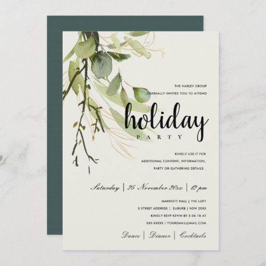 LEAFEN GREEN GOLD FOLIAGE CORPORATE HOLIDAY PARTEI EINLADUNG (Vorne/Hinten)
