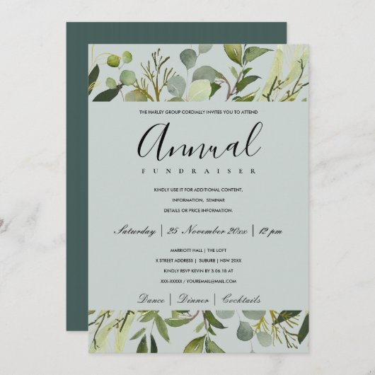 LEAFEN GREEN GRAY FOLIAGE CORPORATE PARTY EVENT EINLADUNG (Vorne/Hinten)