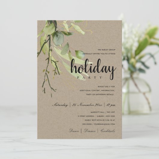 LEAFEN GREEN KRAFT FOLIAGE CORPORATE HOLIDAY PARTE EINLADUNG (Stehend Vorderseite)