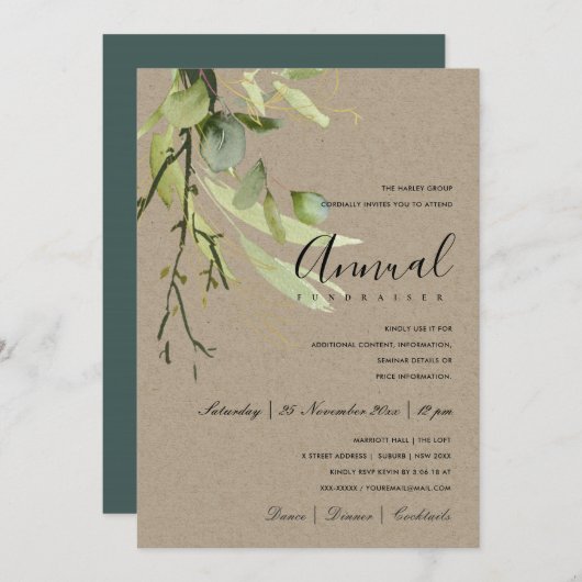 LEAFEN GREEN KRAFT FOLIAGE CORPORATE PARTY EVENT EINLADUNG (Vorne/Hinten)