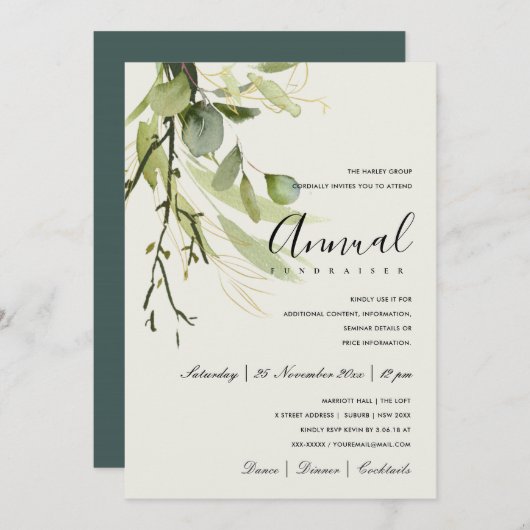 LEAFEN GRÜNE GOLD FOLIAGE CORPORATE PARTY EVENT EINLADUNG (Vorne/Hinten)