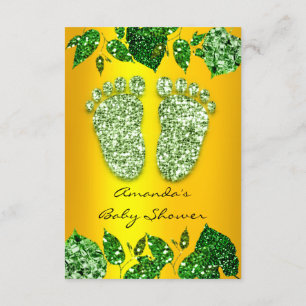 Leafs Glitzer GOld Mint Green Baby Shower Feet Einladung