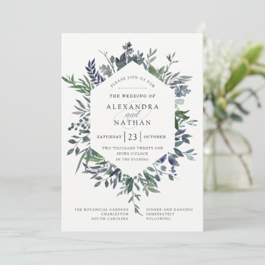 Leafy-Aquarellrahmen | Hochzeit Einladung (Stehend Vorderseite)