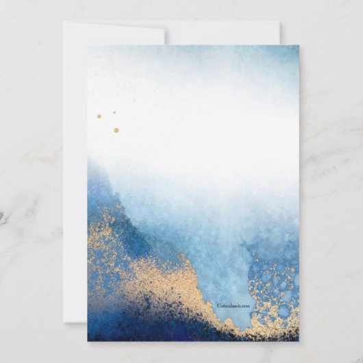 Leafy Blue Frame Religious Einladung (Rückseite)