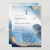 Leafy Blue Frame Religious Einladung (Vorne/Hinten)