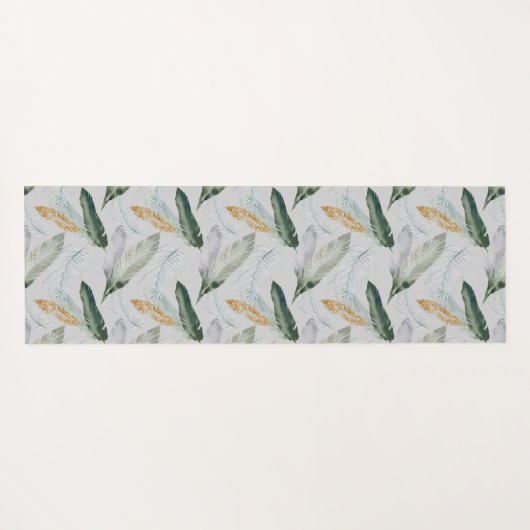 Leafy Boho Botanical Earthy Pattern Monogram Yogamatte (Rückseite (Horizontal))