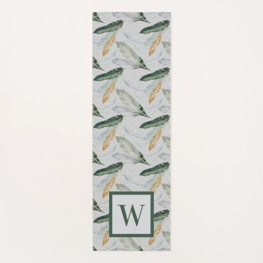 Leafy Boho Botanical Earthy Pattern Monogram Yogamatte (Vorderseite)
