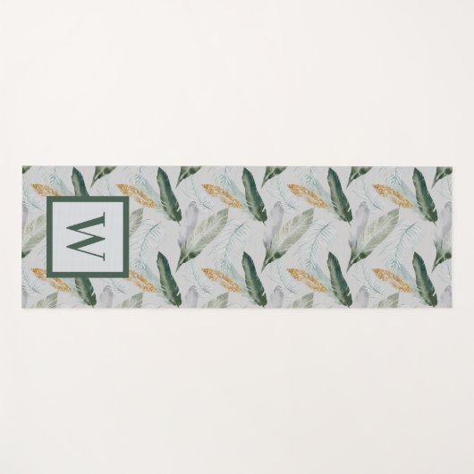 Leafy Boho Botanical Earthy Pattern Monogram Yogamatte (Vorderseite (Horizontal))