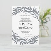 Leafy border Jewish Hebrew Wedding Einladung (Stehend Vorderseite)
