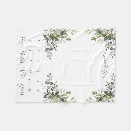 Leafy Botanical Corners Monthly Baby Milestone Fleecedecke (Vorderseite (Horizontal))