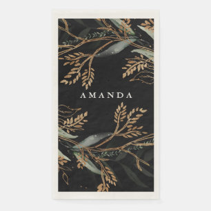 Leafy Botanical Eucalyptus Modern Onyx Branch Serviette