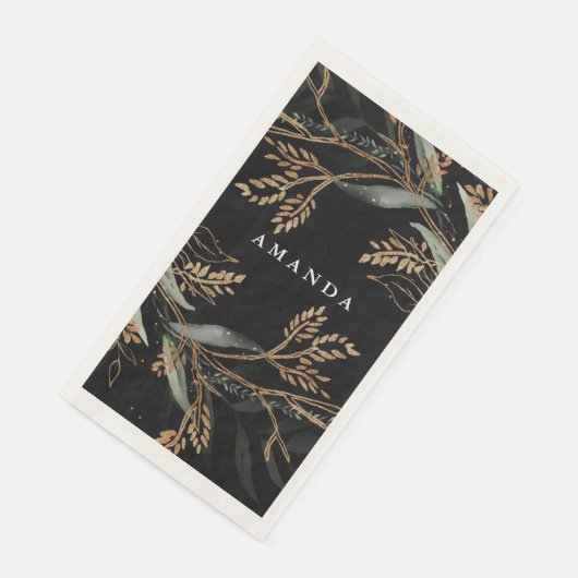 Leafy Botanical Eucalyptus Modern Onyx Branch Serviette (Ecke)