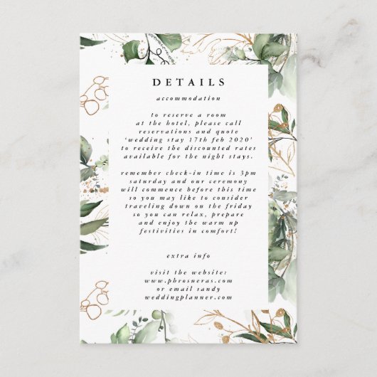 Leafy Botanical Eukalyptus Elegant Grüne Moss Begleitkarte (Vorderseite)