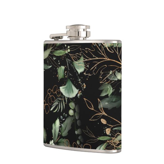 Leafy Botanical Eukalyptus Moderne Grünanlage Zwei Flachmann (Links)