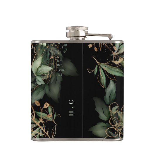 Leafy Botanical Eukalyptus Moderne Grünanlage Zwei Flachmann (Rückseite)