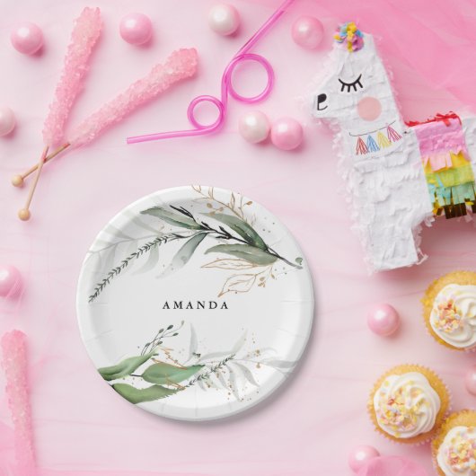 Leafy Botanical Eukalyptus Moderne Grünanlage Zwei Pappteller (Party)