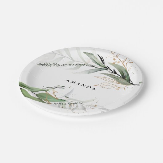 Leafy Botanical Eukalyptus Moderne Grünanlage Zwei Pappteller (Schrägansicht)