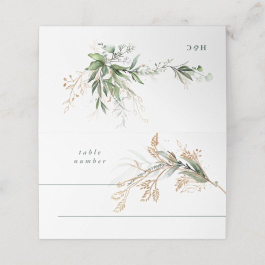 Leafy Botanical Eukalyptus Moderne Grünanlage Zwei Platzkarte (Außenseite Aufgefaltet)