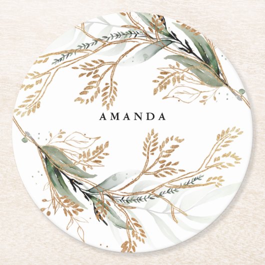 Leafy Botanical Eukalyptus Moderne Grünanlage Zwei Runder Pappuntersetzer (Vorderseite)