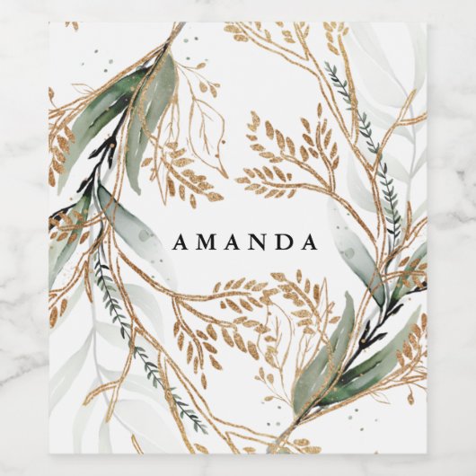 Leafy Botanical Eukalyptus Moderne Grünanlage Zwei Weinetikett (Einzelnes Label)