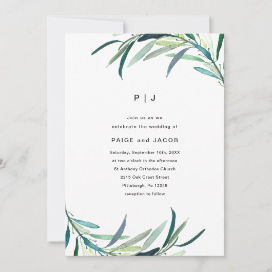 Leafy Botanical Wedding Einladung (Vorderseite)