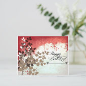 Leafy Brick Red Happy Birthday Postkarte (Stehend Vorderseite)