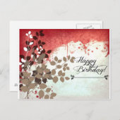 Leafy Brick Red Happy Birthday Postkarte (Vorne/Hinten)