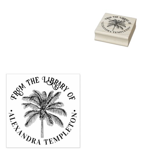 Leafy Coconut Palm Tree Library Name Gummistempel (Stempel)
