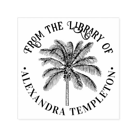 Leafy Coconut Palm Tree Library Name Permastempel (Design)