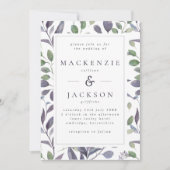 Leafy Elegance Hochzeit mit blauem und grünem Wass Einladung (Vorderseite)