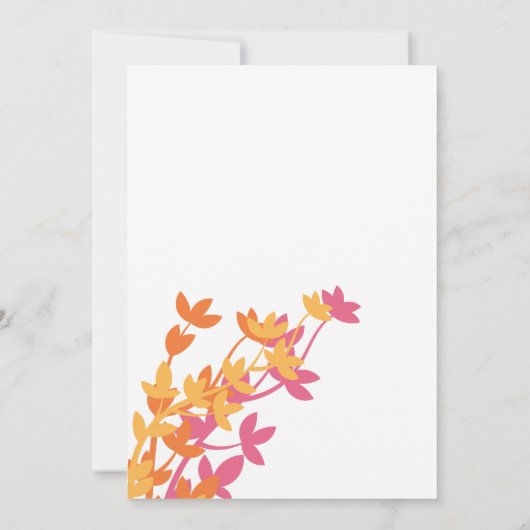 Leafy Elegance in rosa, orange-gelbe Hochzeit Einladung (Rückseite)