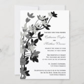 Leafy Elegance in Silver Black Wedding Einladung (Vorderseite)