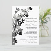 Leafy Elegance in Silver Black Wedding Einladung (Stehend Vorderseite)