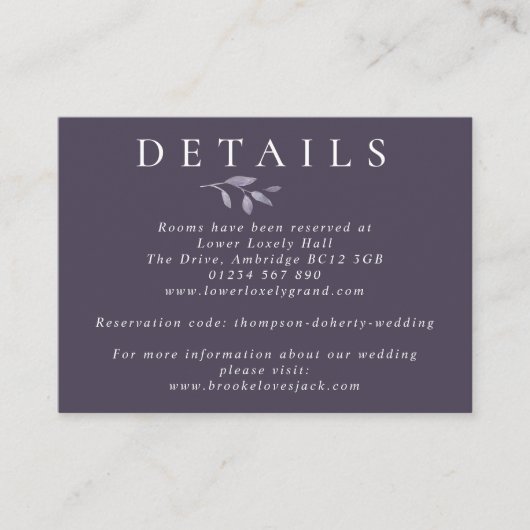 Leafy Elegance Watercolor Navy Hochzeiten Details Begleitkarte (Vorderseite)