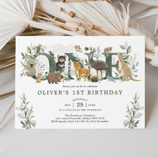 Leafy Eucalyptus Australian Animals 1. Geburtstag Einladung