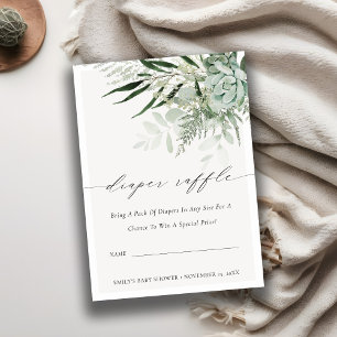 Leafy Fern Succulent Diaper Raffle Baby Dusche Begleitkarte