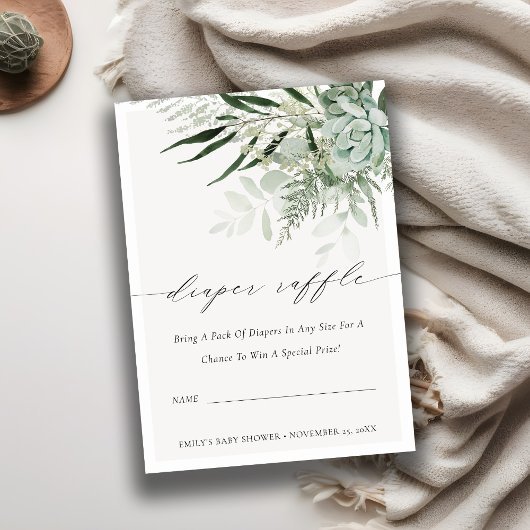 Leafy Fern Succulent Diaper Raffle Baby Dusche Begleitkarte
