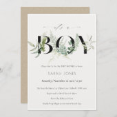 Leafy Fern Succully seine Boy Baby Dusche einladen Dankeskarte (Vorne/Hinten)