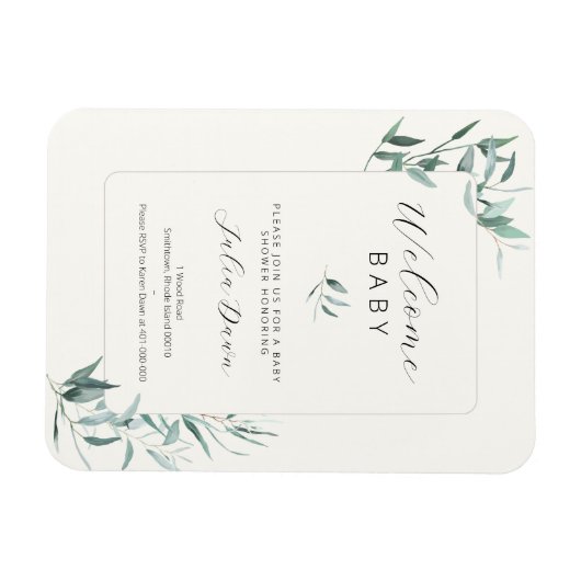 Leafy Gender Neutral Baby Shower Einladung Magnet (Horizontal)