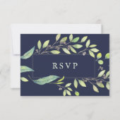 Leafy Green | Dark Blue Watercolor Wedding RSVP (Vorderseite)
