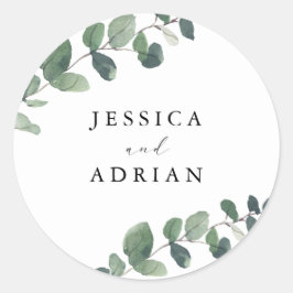 Leafy Green Elegance Wedding Runder Aufkleber