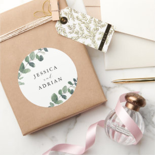 Leafy Green Elegance Wedding Runder Aufkleber