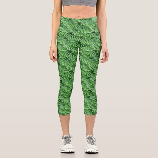 Leafy Green Ferns Nature Pattern Capri Leggings (Vorderseite)