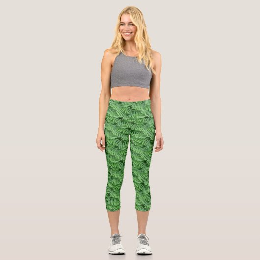 Leafy Green Ferns Nature Pattern Capri Leggings (Vorderseite)